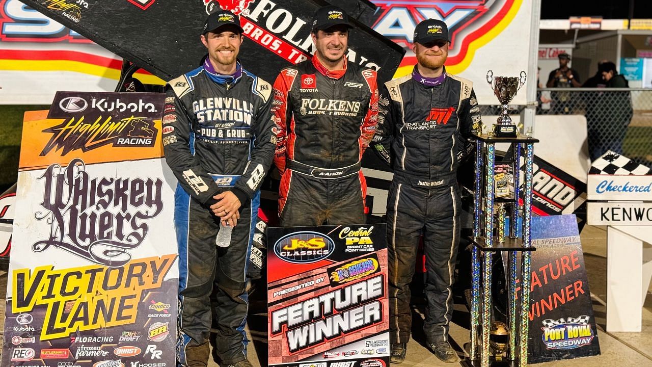 NASCAR Sprint car driver Aaron Reutzel wins at Port Royal Speedway (Source: X/@HighLimitRacing)