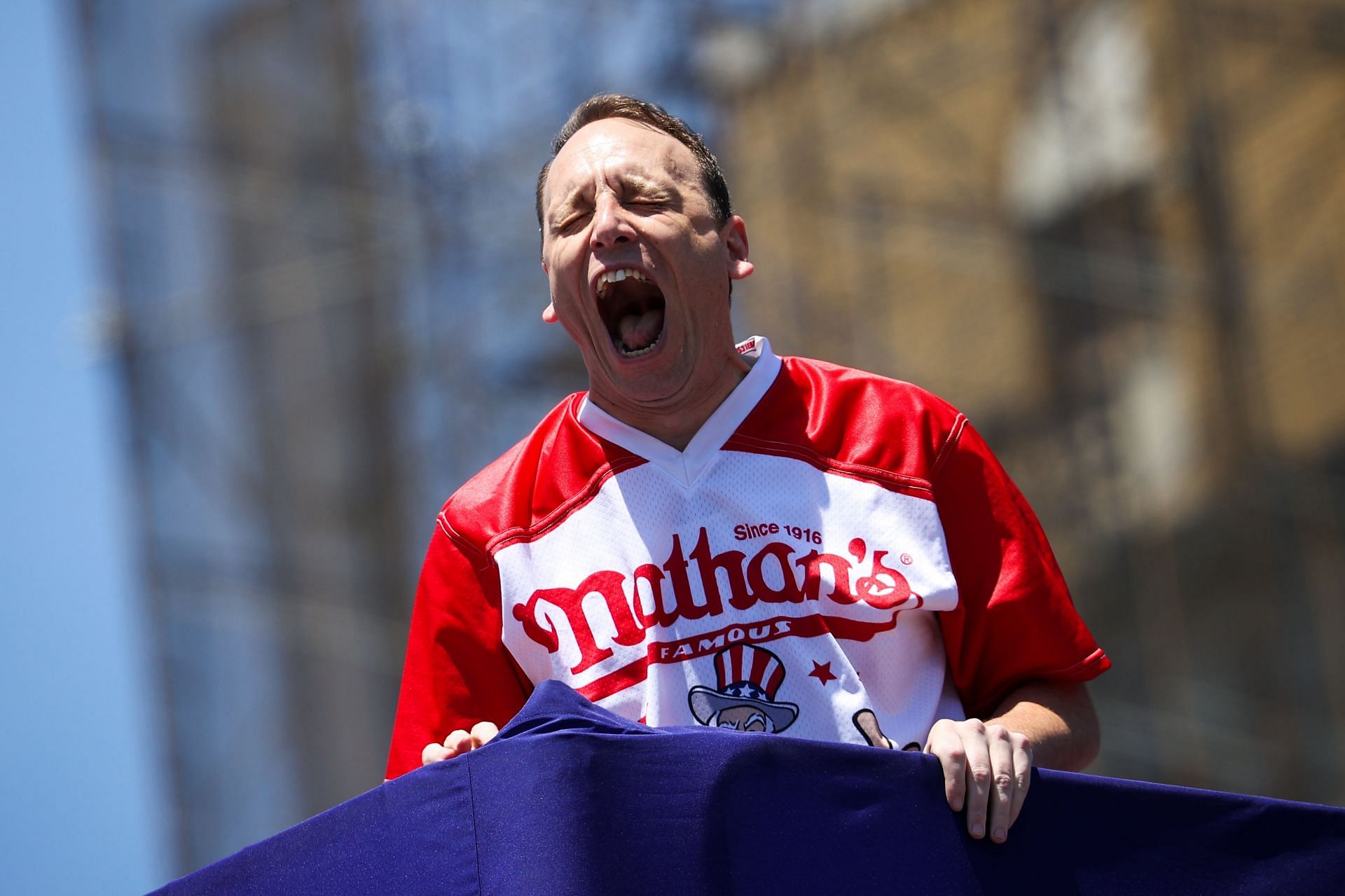 Chestnut at 2022 Nathan&#039;s Famous International Hot Dog Eating Contest (Photo by Tayfun Coskun/Anadolu Agency via Getty Images)