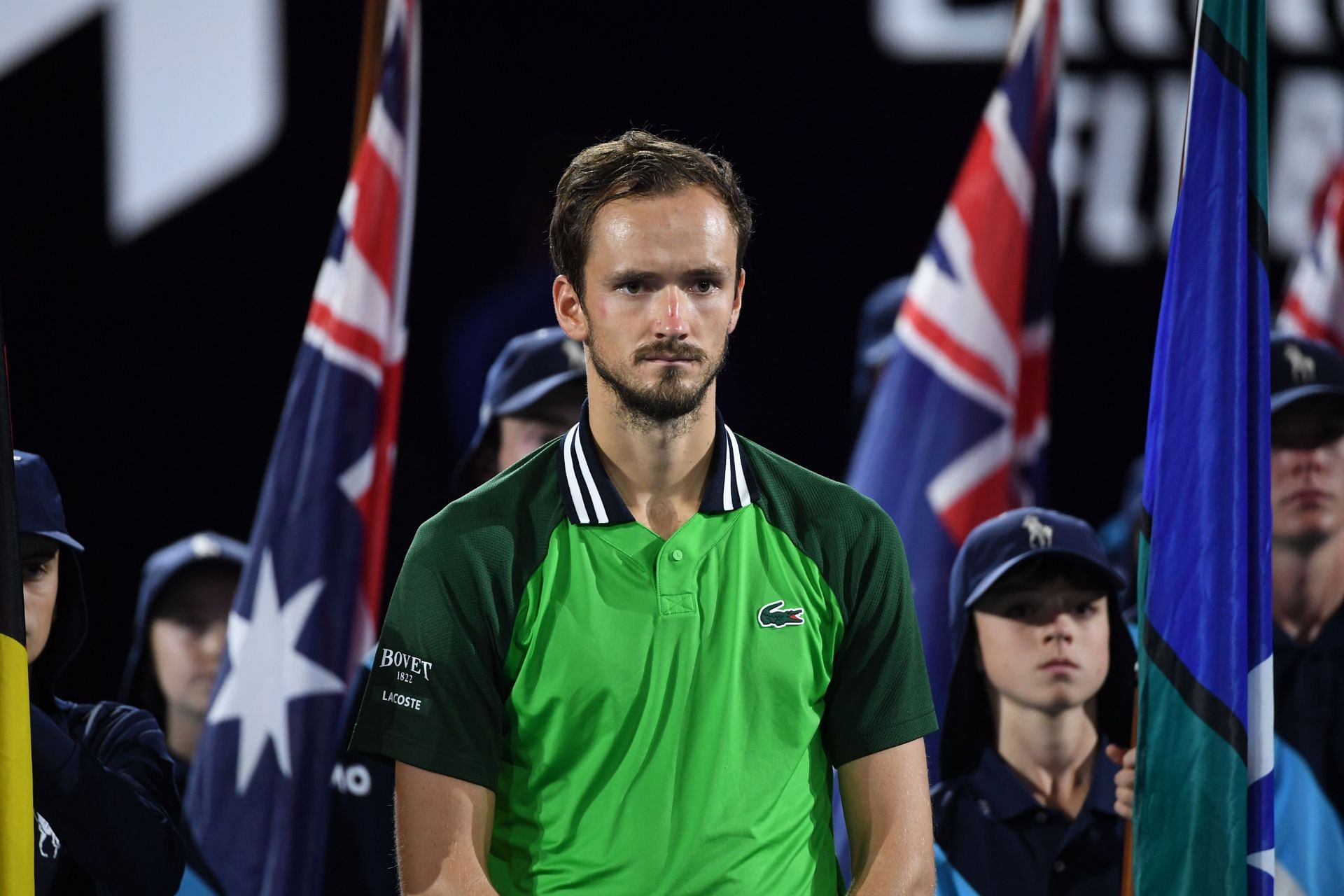 Daniil Medvedev during the 2024 Australian Open men&#039;s singles final trophy presentation ceremony (Source: Getty)