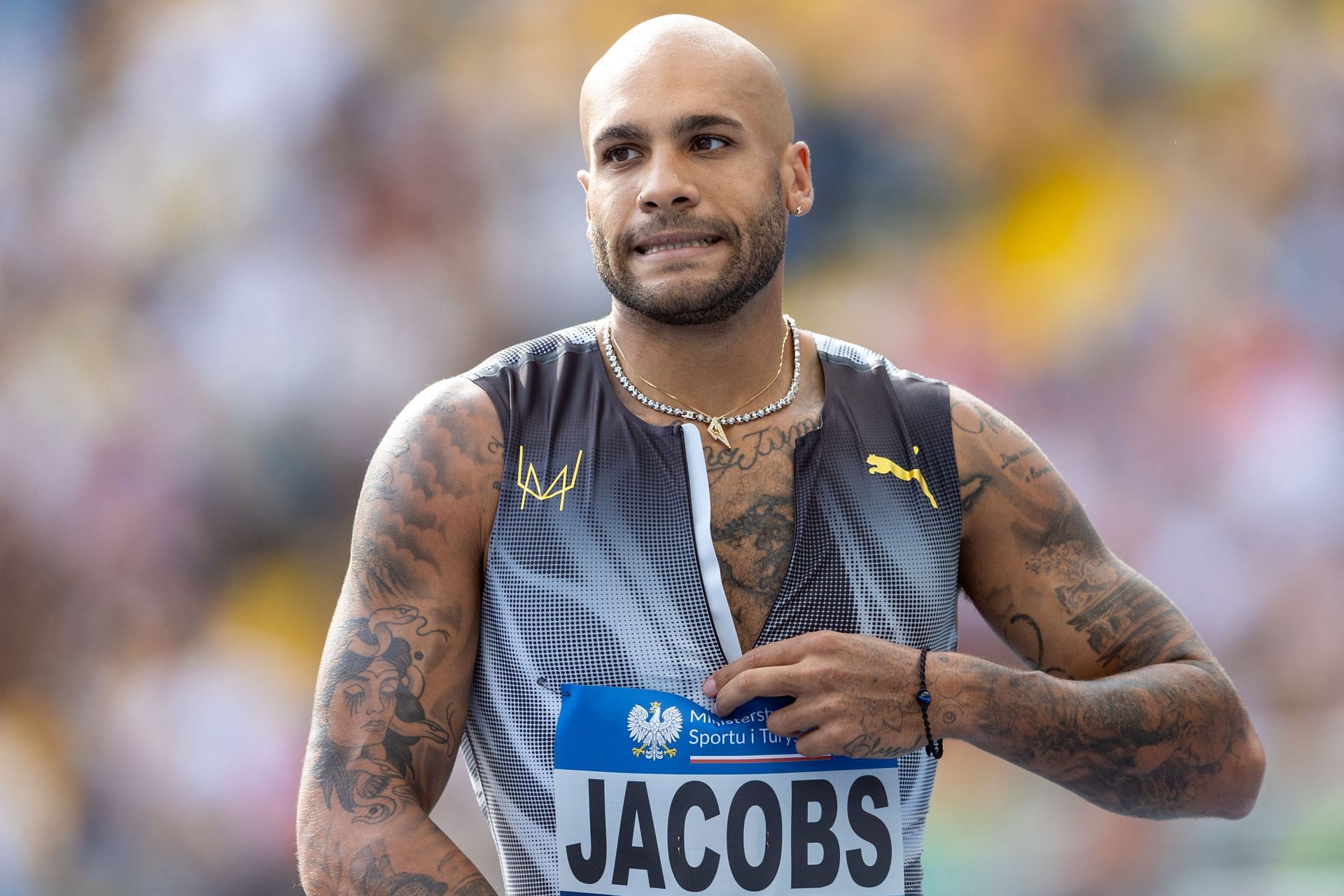 Marcell Jacobs at the 2024 Silesia Diamond League meet (Image via Getty)