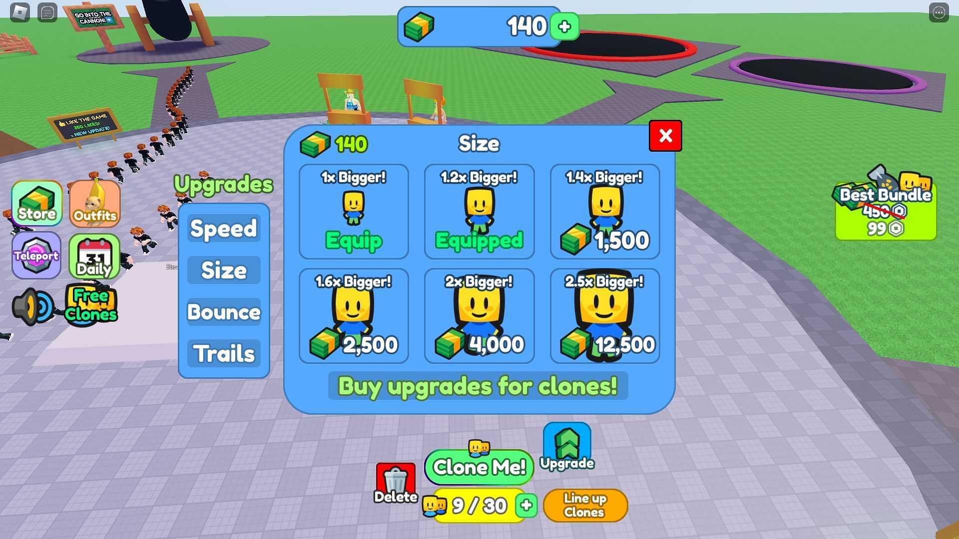 The Upgrades menu (Image via Roblox)