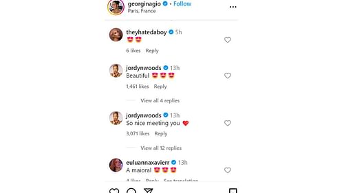 Jordyn Woods reacts to Georgina Rodriguez's IG post. [photo: @georginagio/IG]