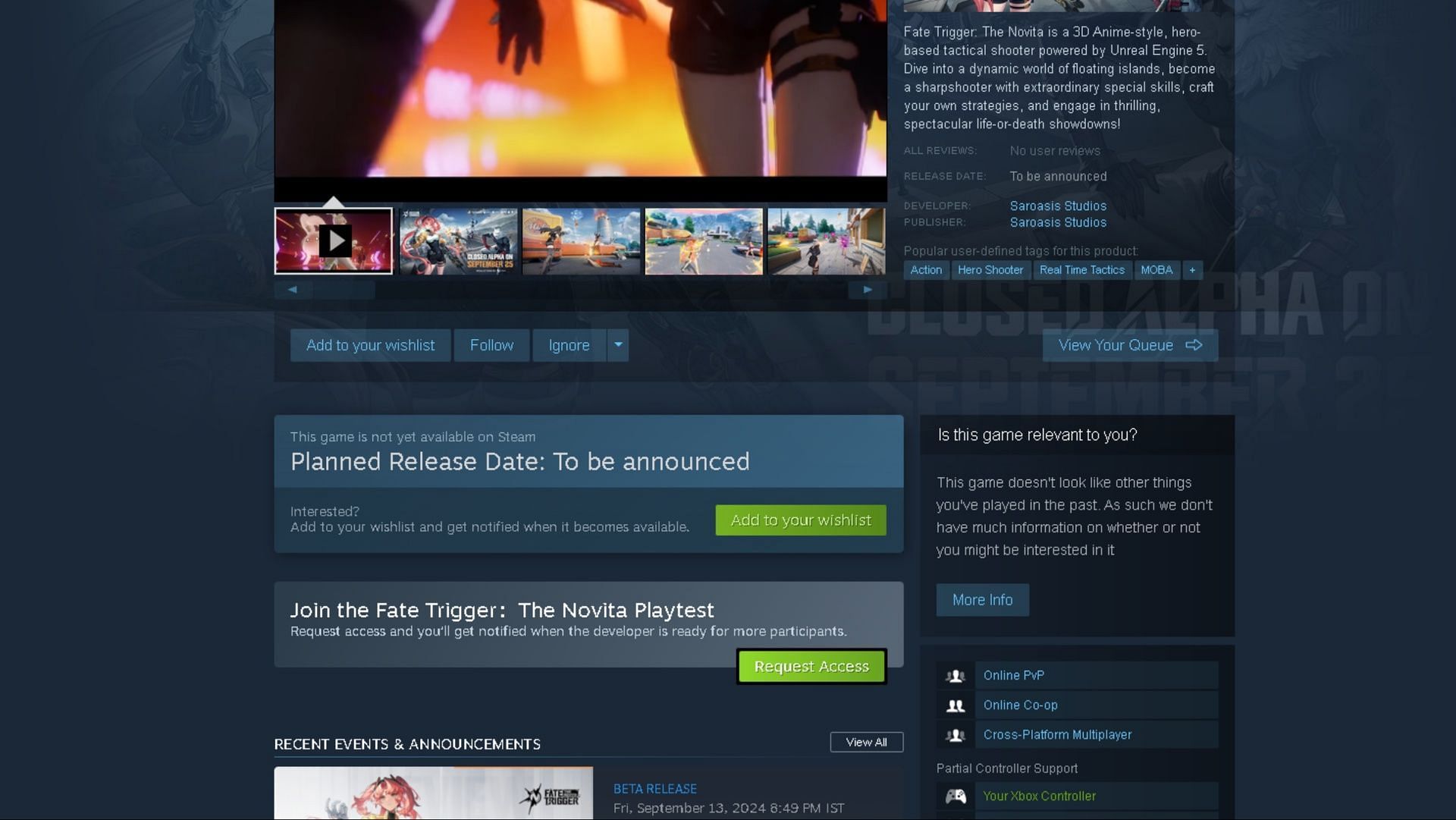 How to get early access for Fate Trigger: The Novita (Image via Steam)