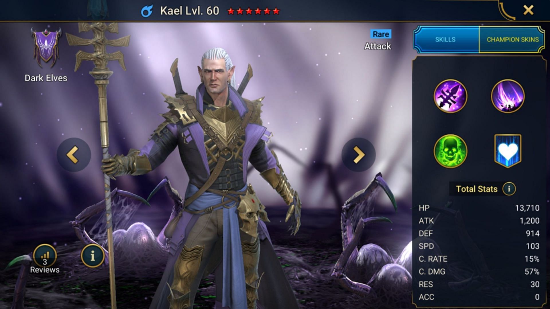 Kael&#039;s stats (Image via Plarium)