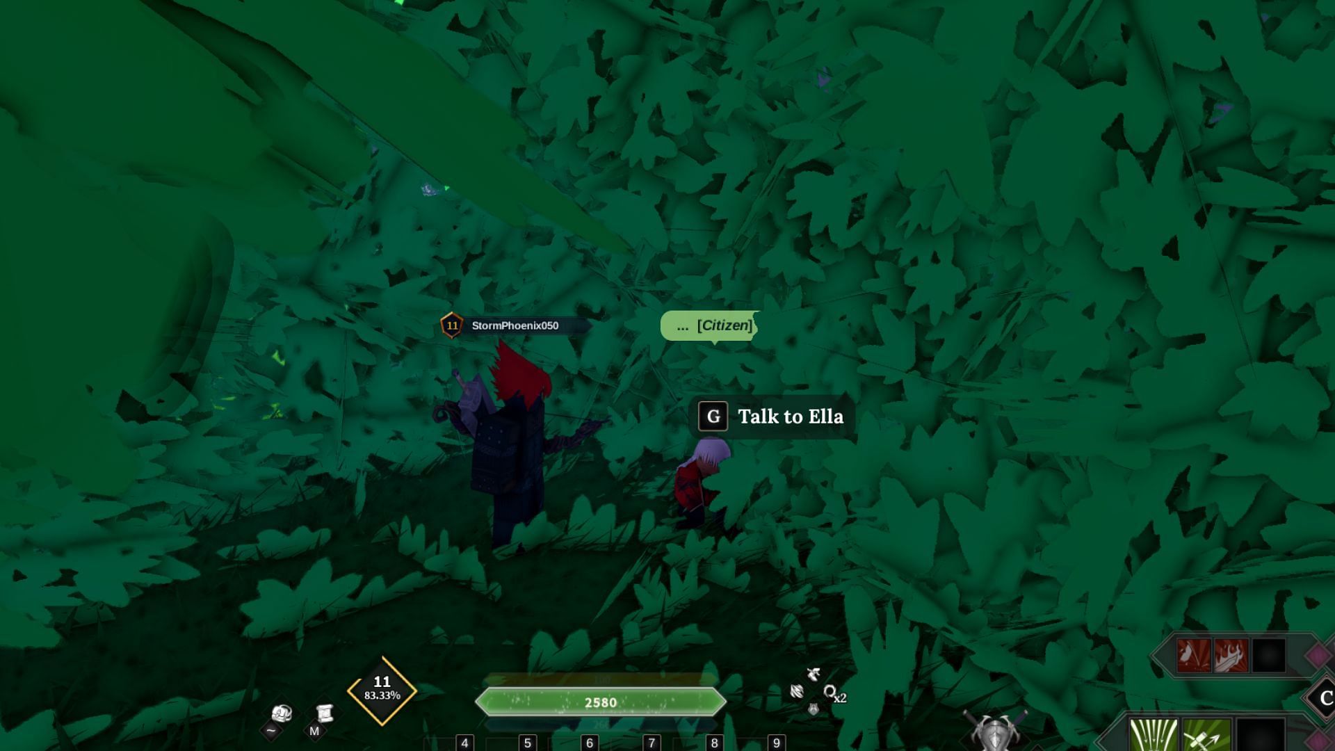 You will find Ella sitting inside the bush (Image via Roblox)