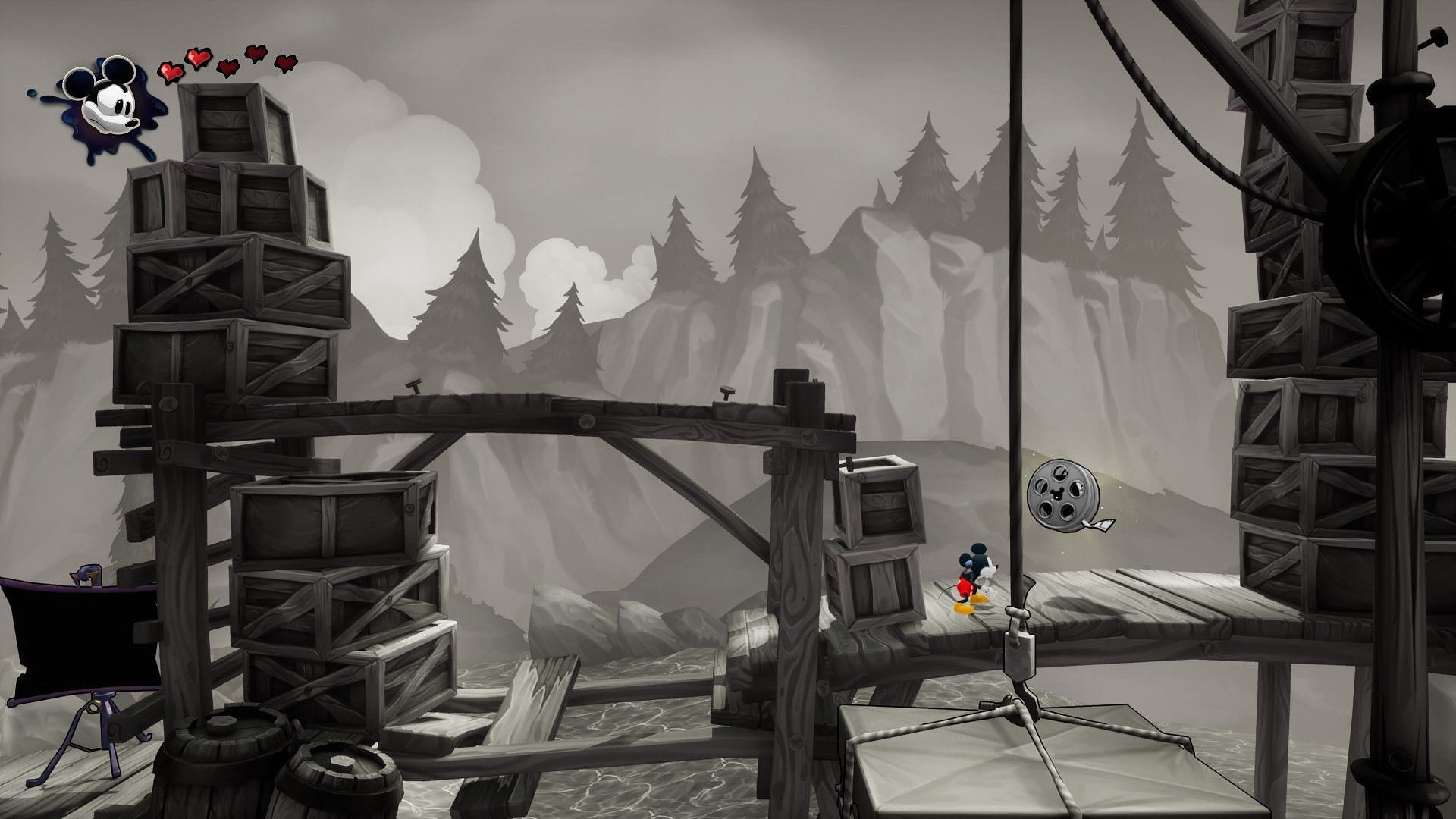 The black and white sidescroller segments are a neat throwback (Image via THQ Nordic)