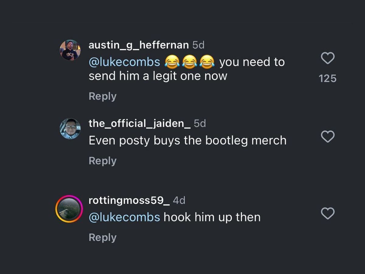 Netizens react to Luke Combs&#039; comment on Post&#039;s Tee shirt (Image via Instagram/@postmalone)