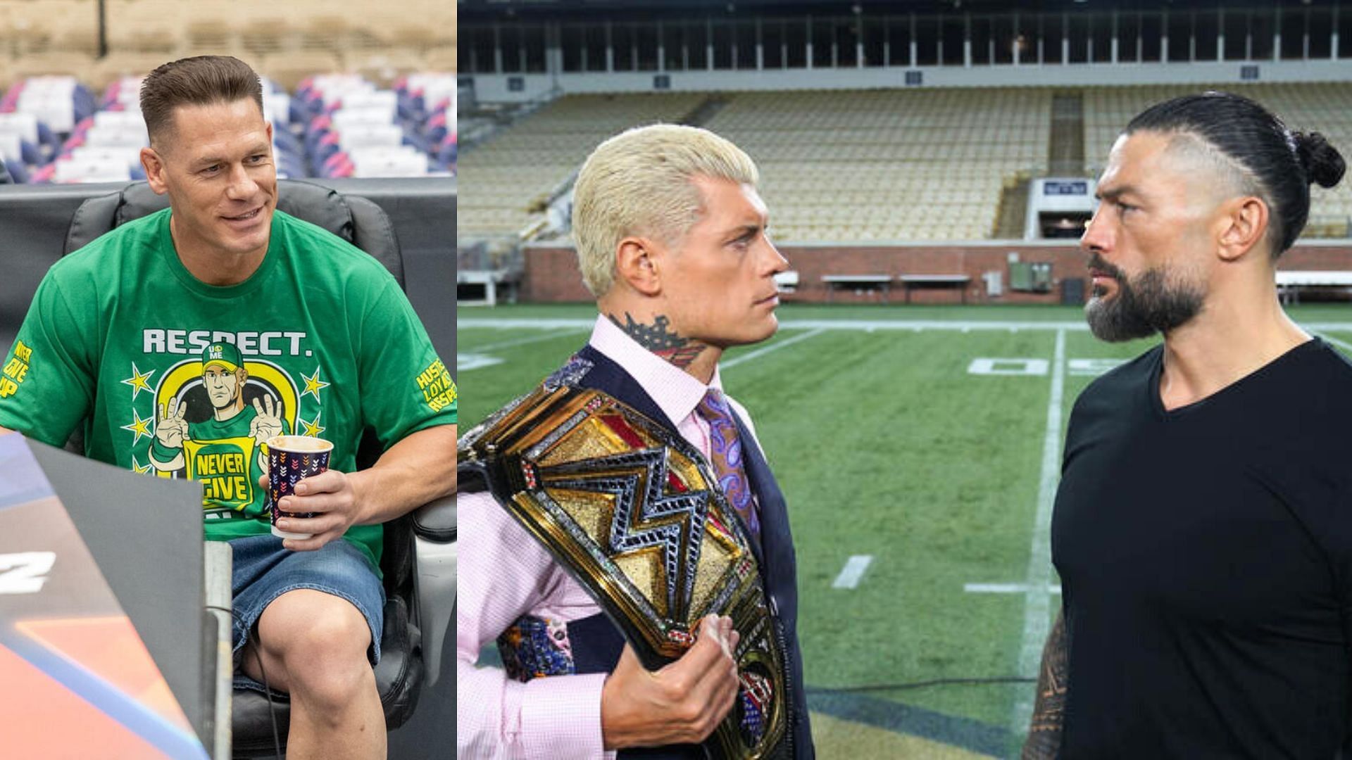 John Cena, Cody Rhodes, and Roman Reigns. [Images via WWE.com]