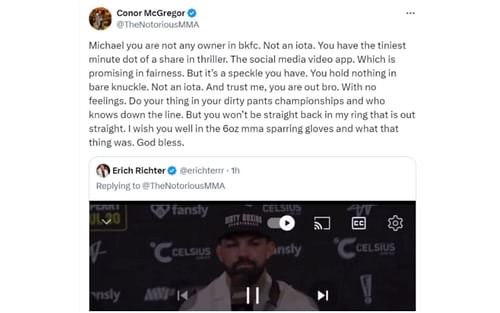 Screenshot of Conor McGregor's reply to Mike Perry