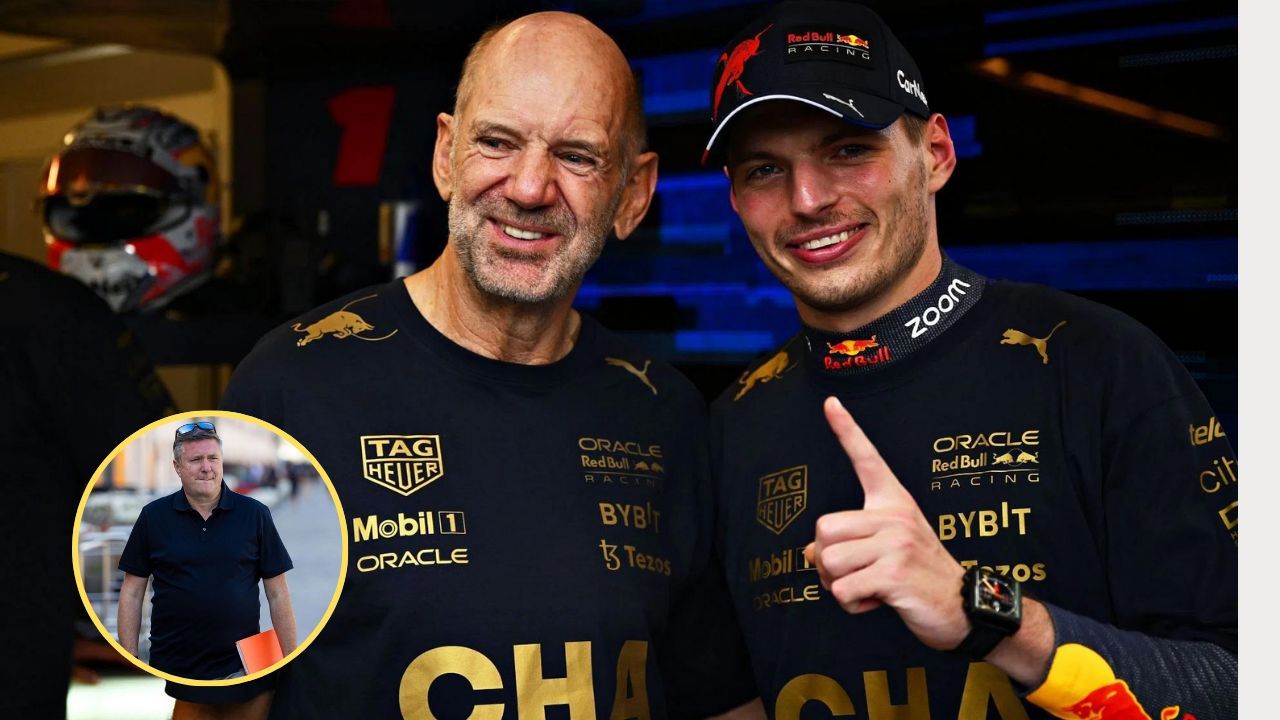 Adrian Newey and Max Verstappen (from Left). David Croft (circle). Credit: Getty Images