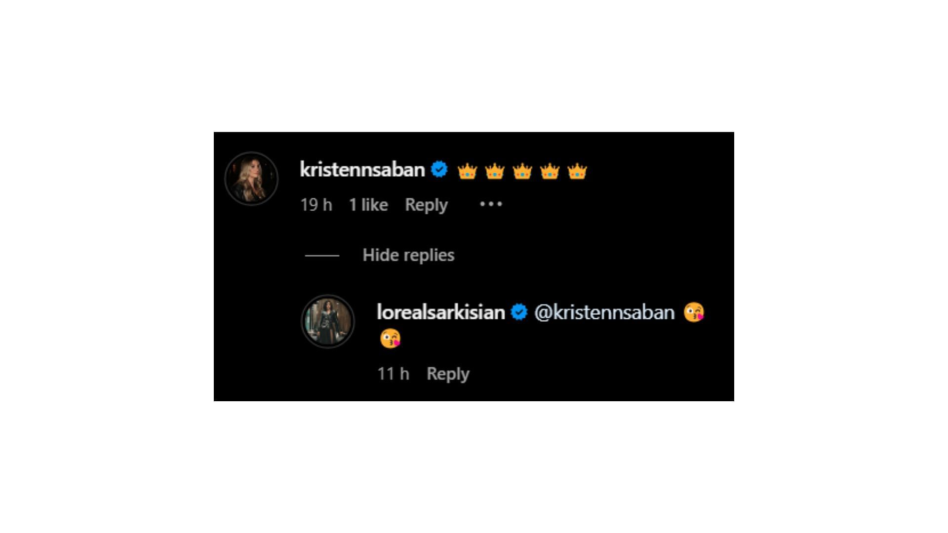 Kristen Saban reacted to the pictures (Image Credit: @lorealsarkisian/Instagram).