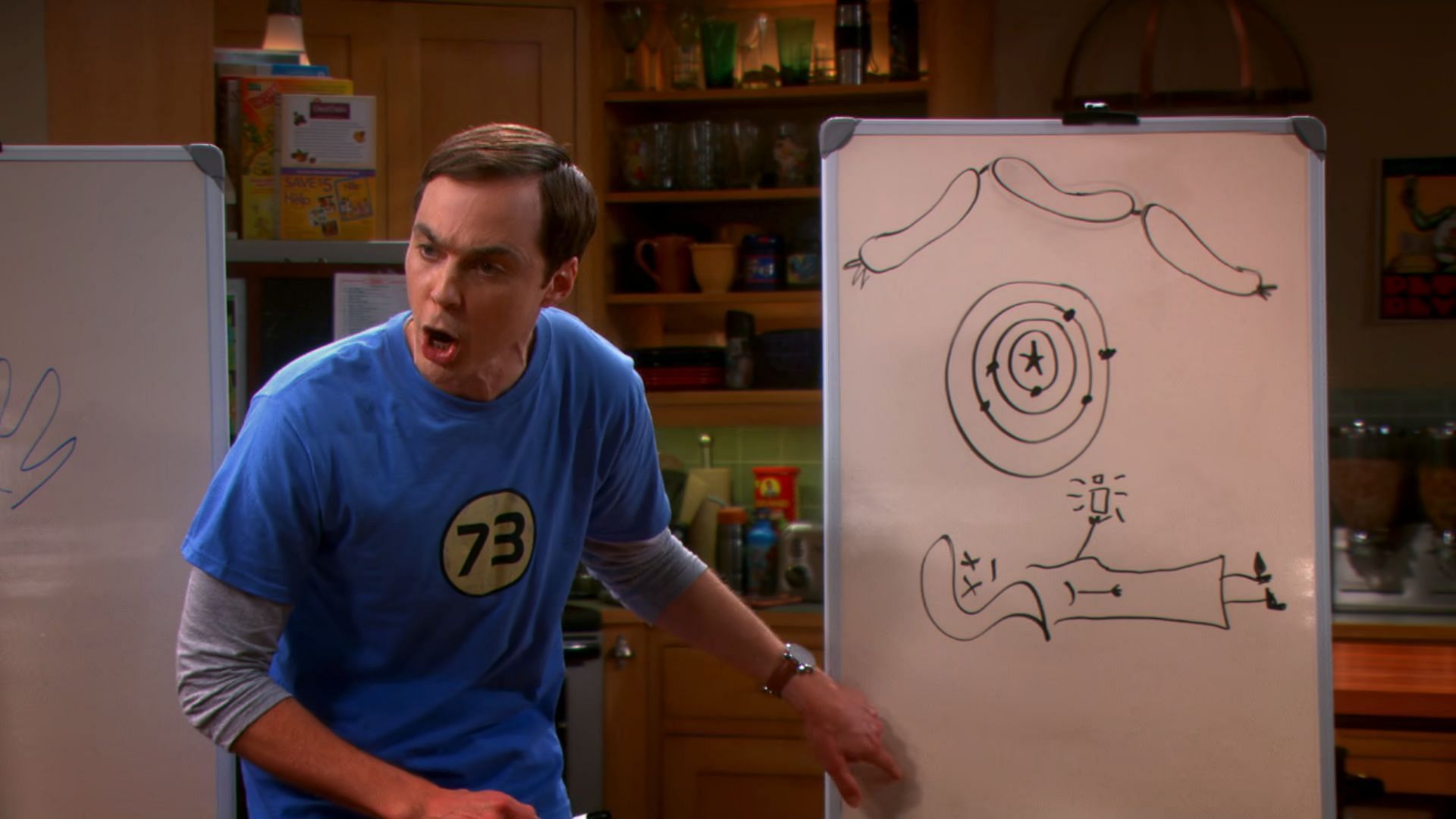 Sheldon playing Pictionary in &quot;The Re-Entry Minimization&quot; (Image via Netflix)