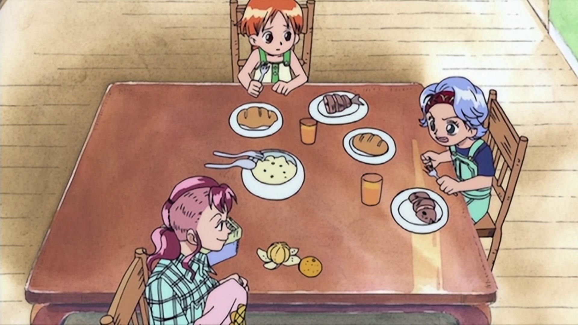 A moment of Nami&#039;s life with Nojiko and Bell-m&egrave;re (Image via Toei Animation)