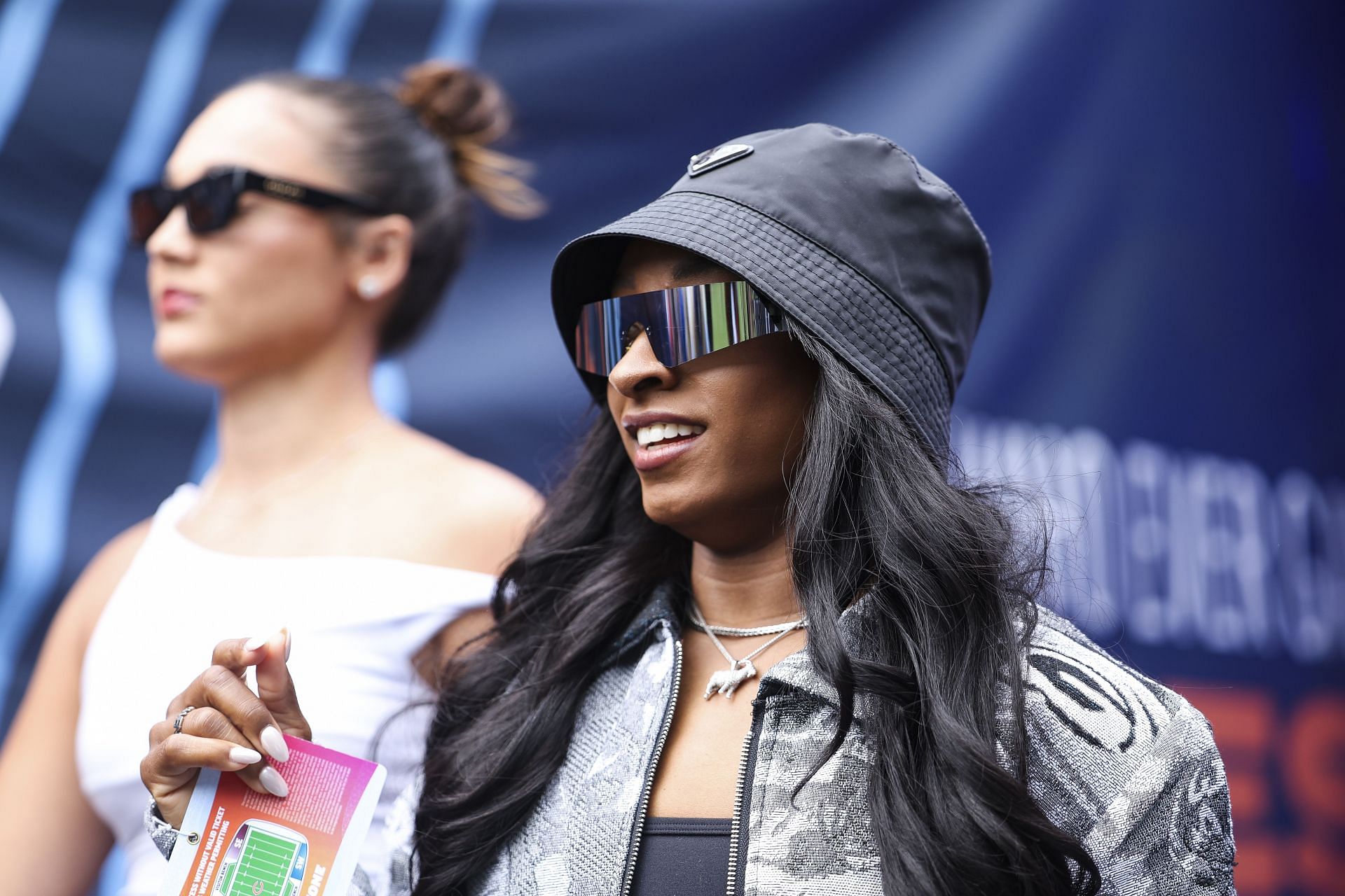 Simone Biles looks on prior to an NFL football game between Cincinnati Bengals and the Chicago Bears (Image via Getty Images)