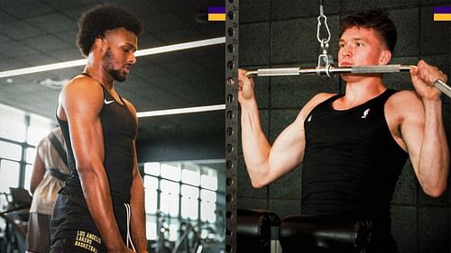 Lakers rookies spend time hitting weights ahead of the season (Photos from @Lakers on X)