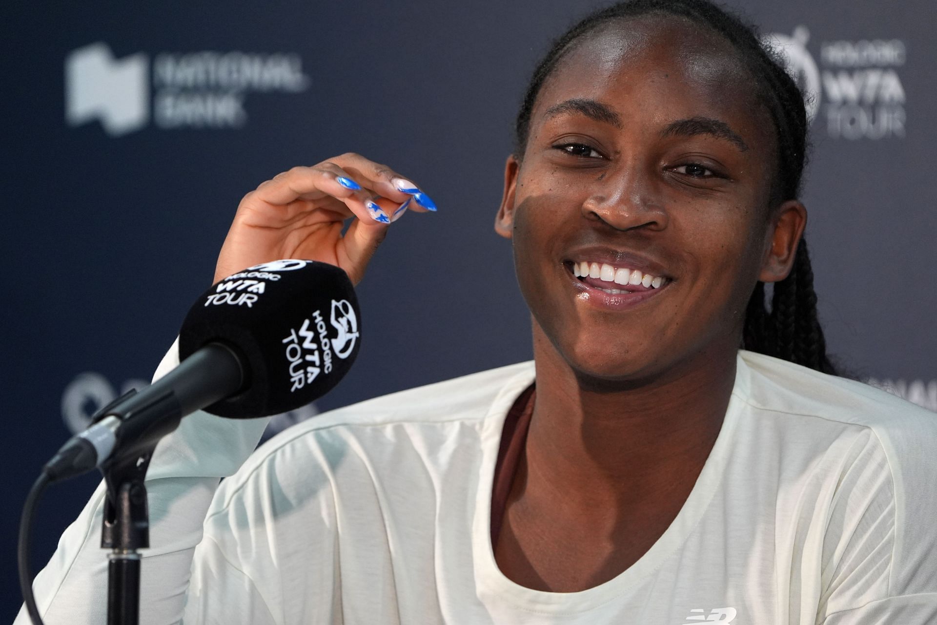 Coco Gauff at a press conference. (Image via Getty)