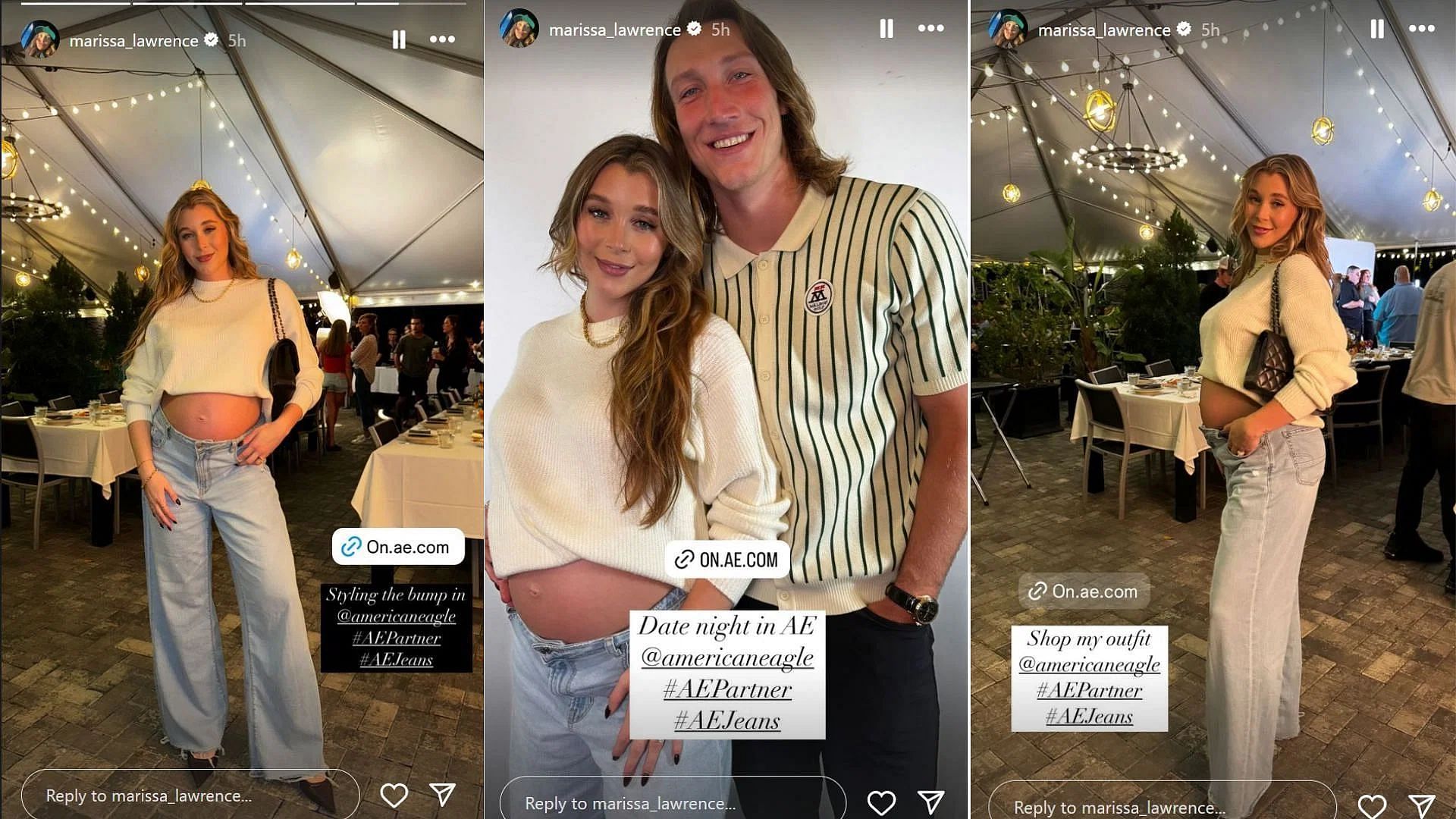 Trevor Lawrence's wife Marissa adores baby bump couple step out for a romantic date night [Image credit: @marissa_lawrence IG]