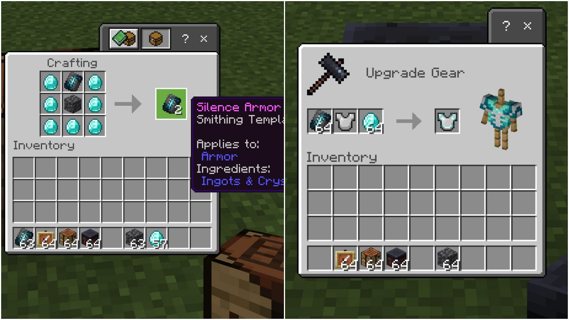 Using Silence Armor Trim in Minecraft (Image via Mojang)