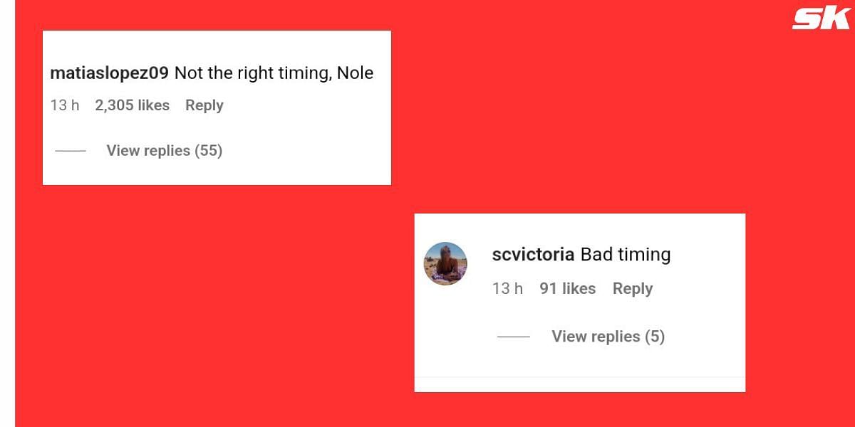 Comments from One Direction fans that forced Novak Djokovic to change his caption (Source: Instagram)