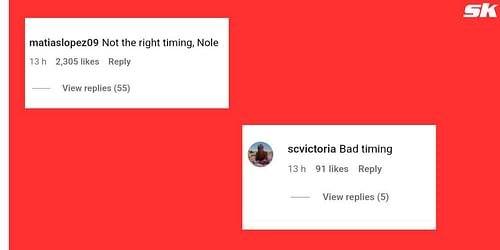 Comments from One Direction fans that forced Novak Djokovic to change his caption (Source: Instagram)