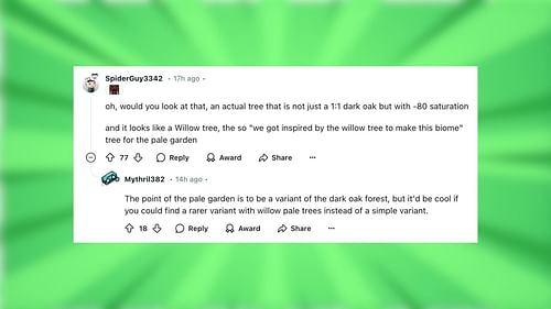 Redditors react to the Pale Oak concept design in Minecraft (Image via Reddit)