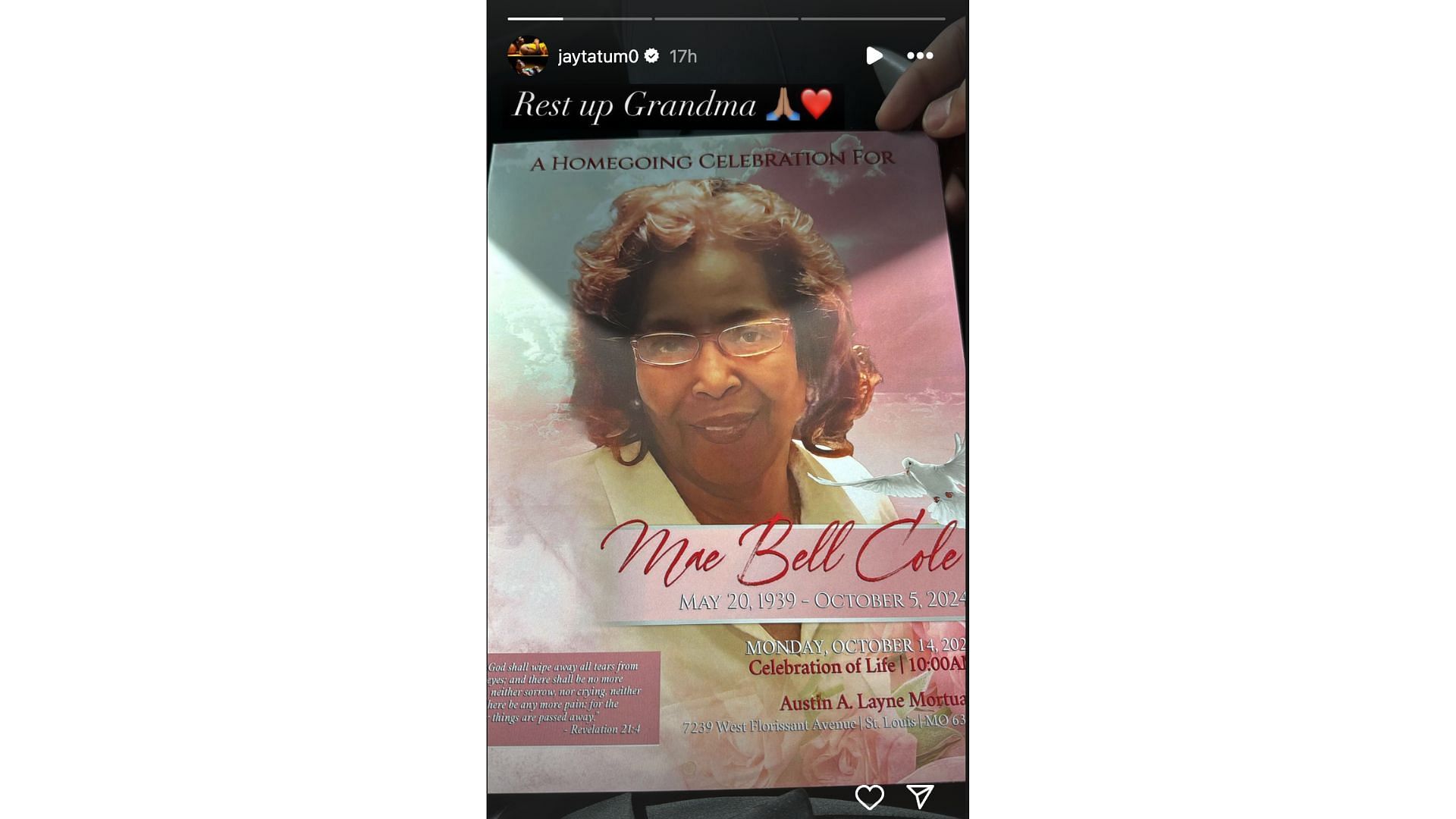 Jayson Tatum shares heartwarming message on social media after his grandmother passes away. Photo Credit: Jayson Tatum&#039;s IG account