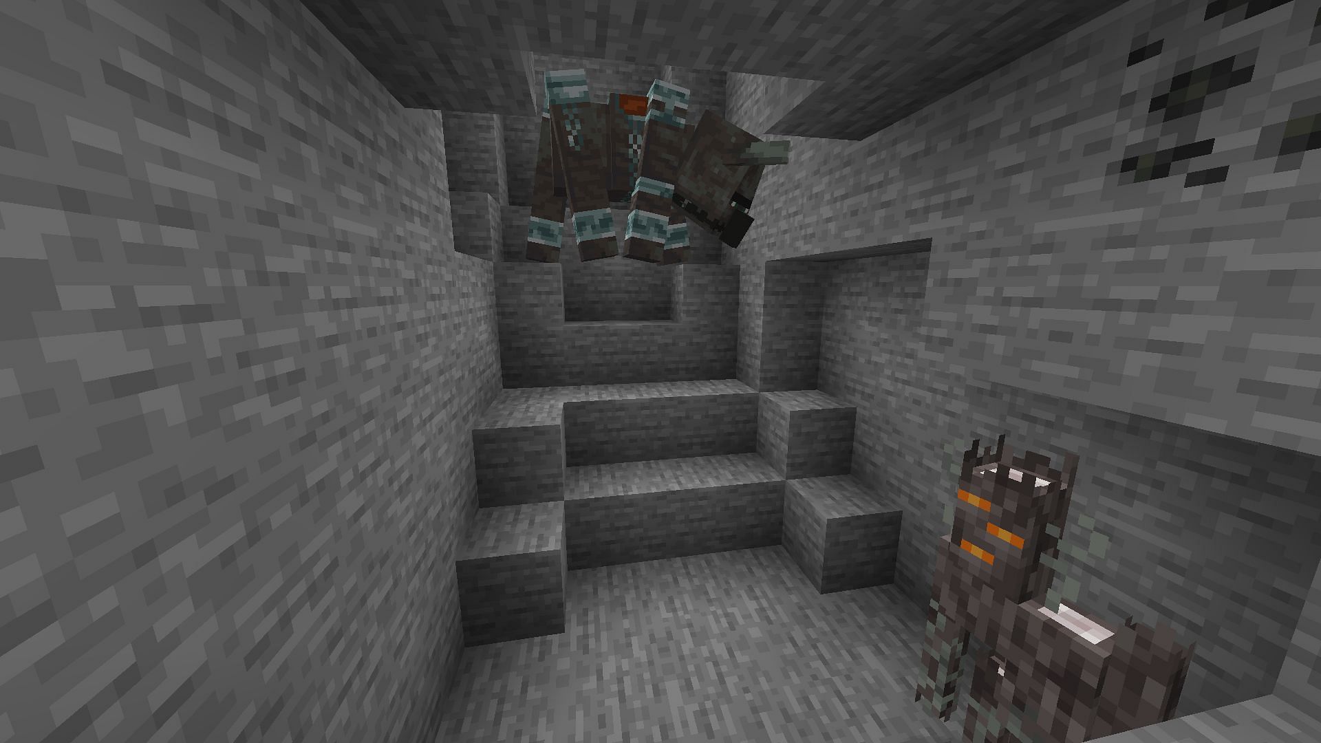 Ravager trying to escape the cave away from the Creaking (Image via Mojang Studios)