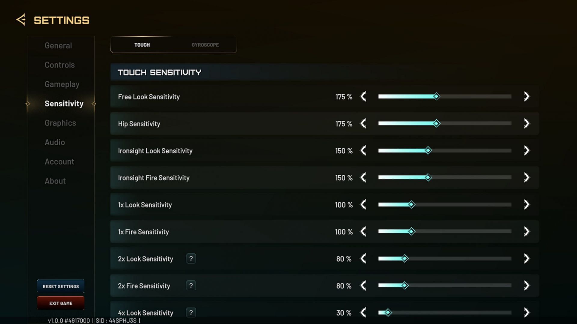 Indus Battle Royale touch sensitivity settings (Image via SuperGaming)