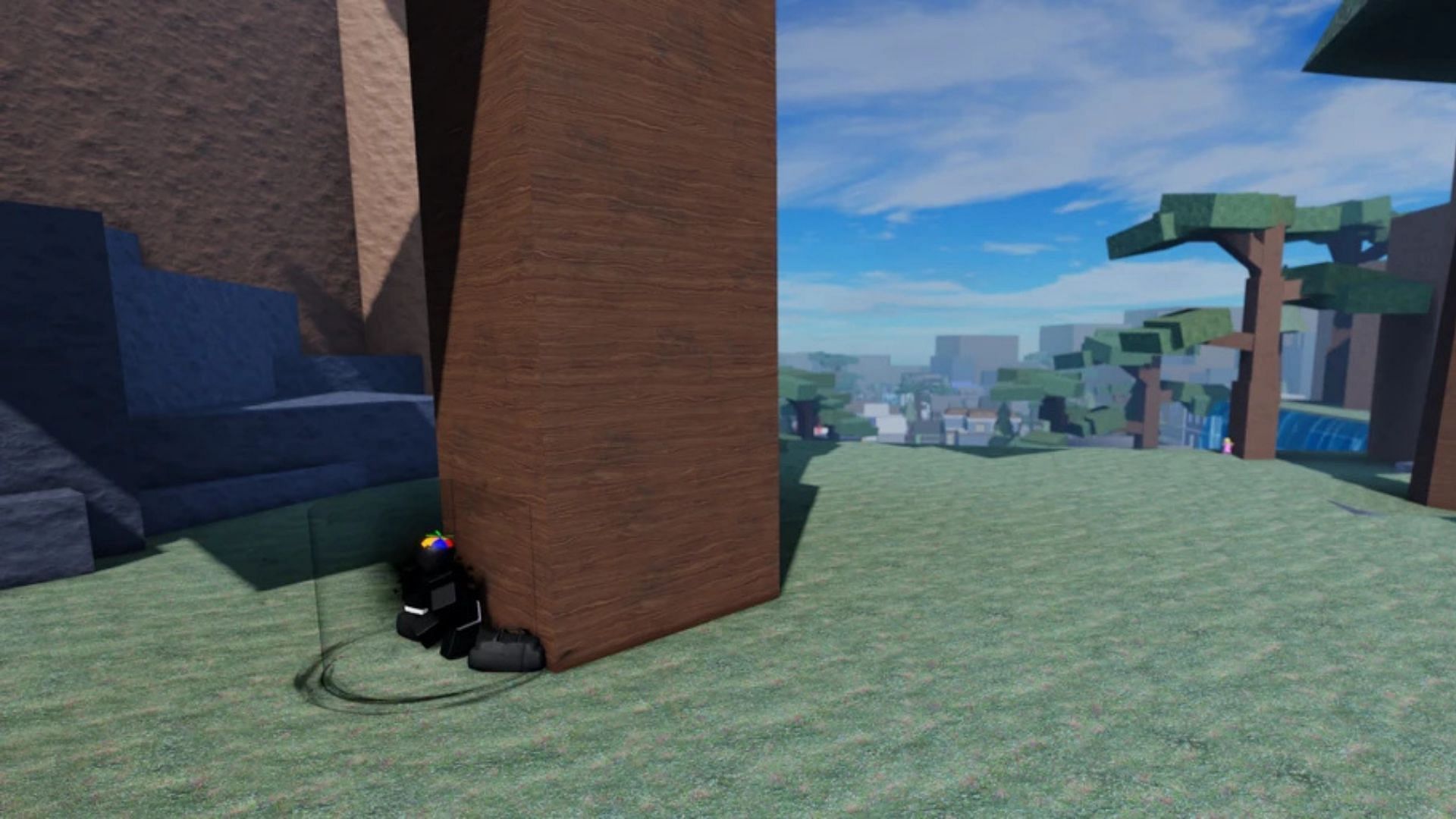 Find the Black Market NPC on top of the waterfall in Center City (Image via Roblox @ Wiki)