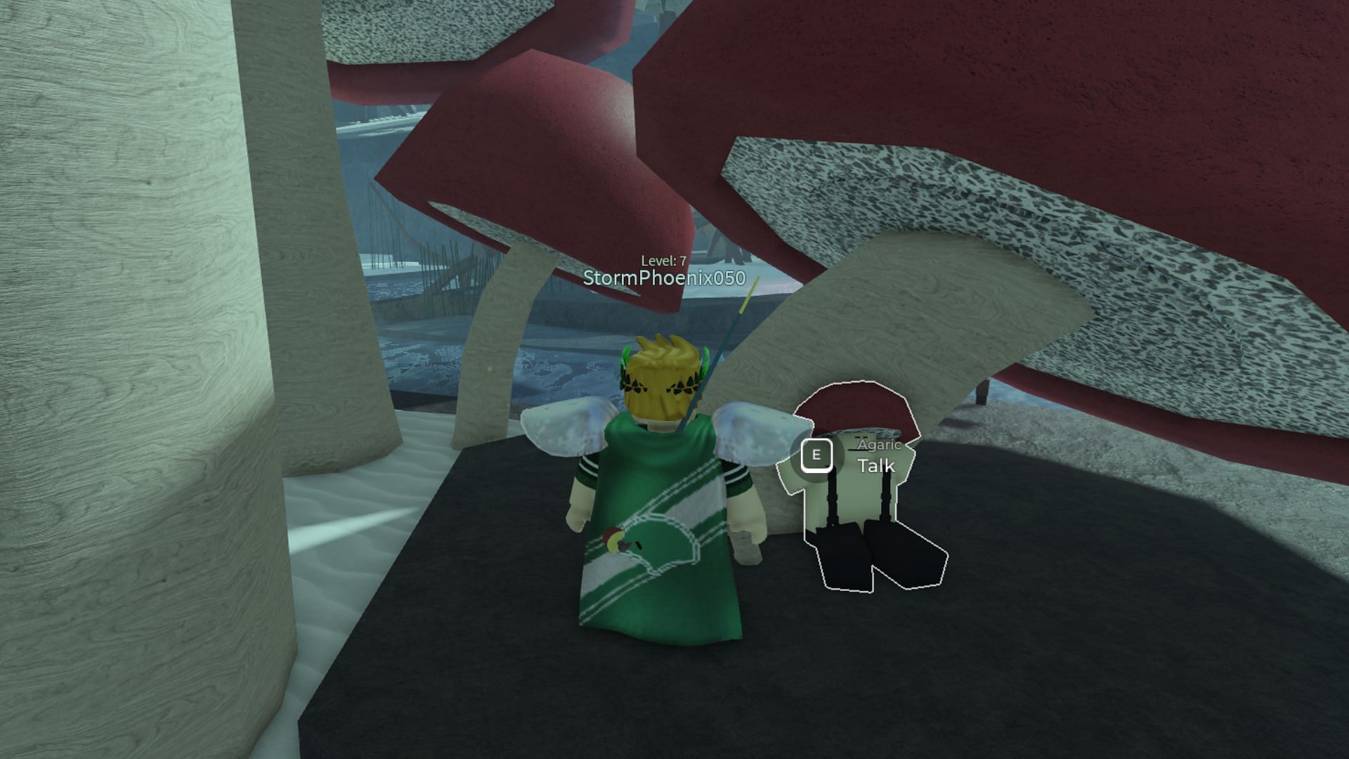 Agaric can be found sitting next to the giant mushrooms (Image via Roblox)