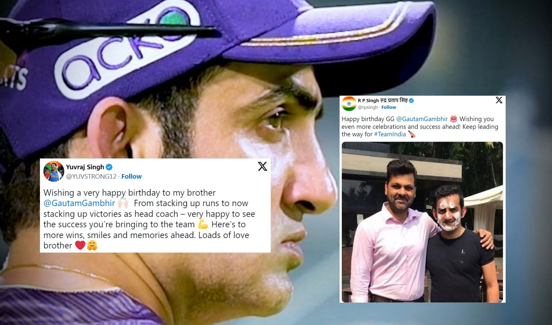 Wishes pour in for Gambhir on his birthday. (Image: X - Gautam Gambhir, Yuvraj Singh, RP Singh)