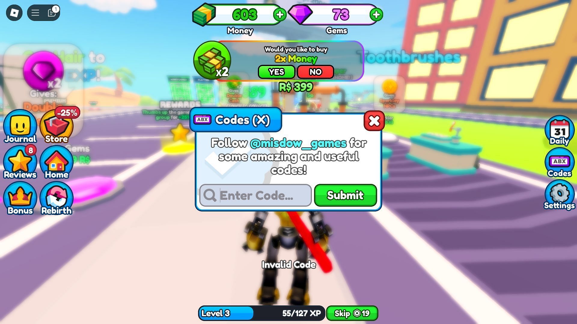 Avoid typos while entering codes (Image via Roblox)