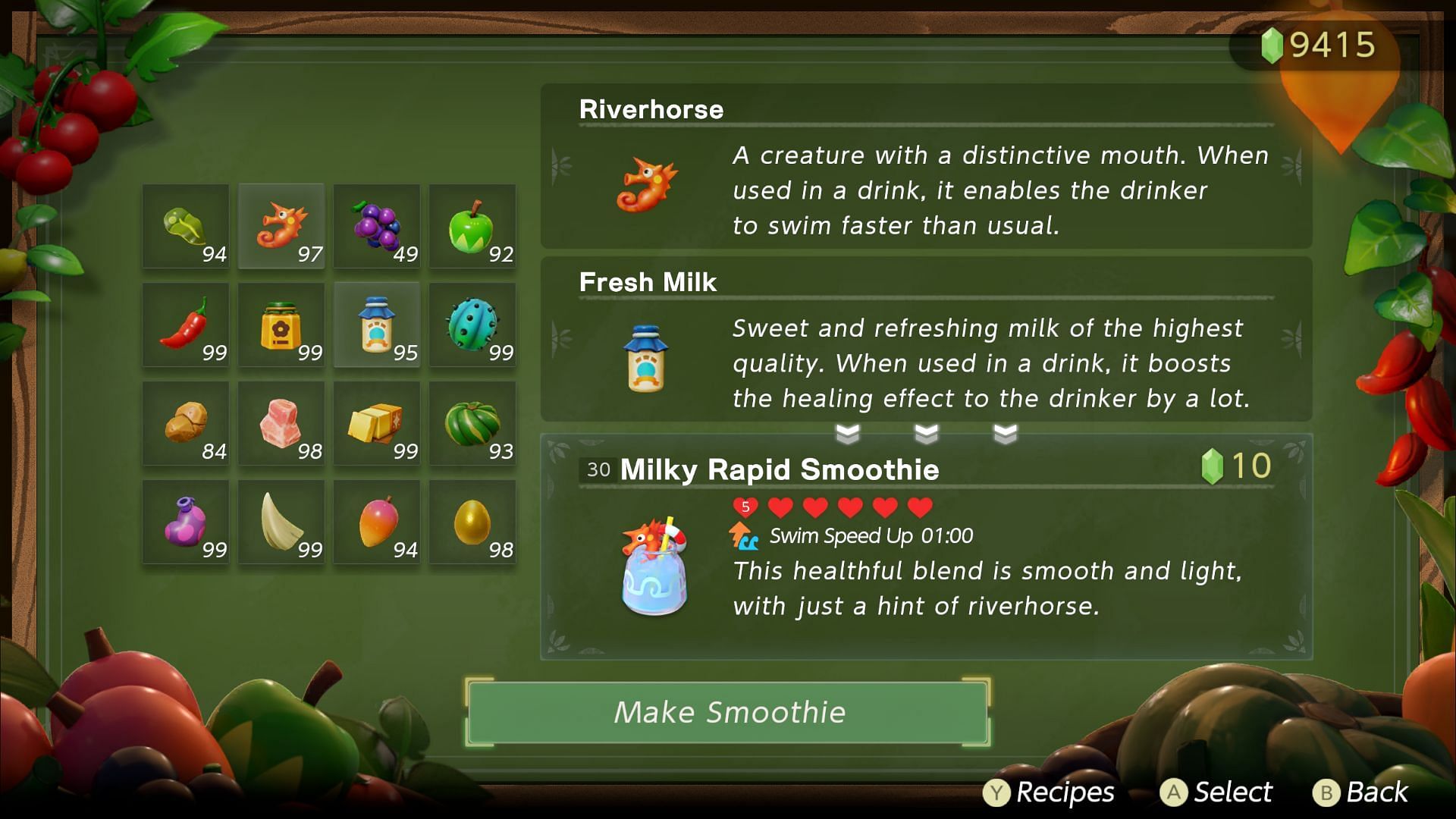 This Smoothie enhances Zelda&#039;s swimming speed (Image via Nintendo)