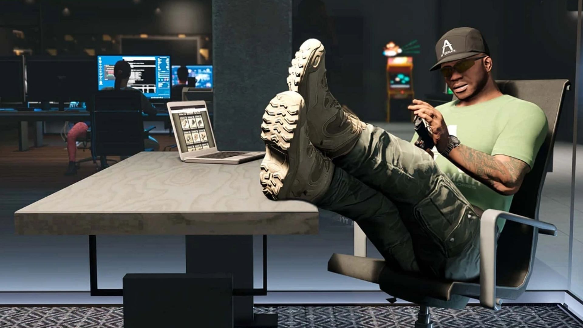 Jay, the Requisitions Officer, inside the Agency Armory in Grand Theft Auto 5 Online (Image via Rockstar Games) 