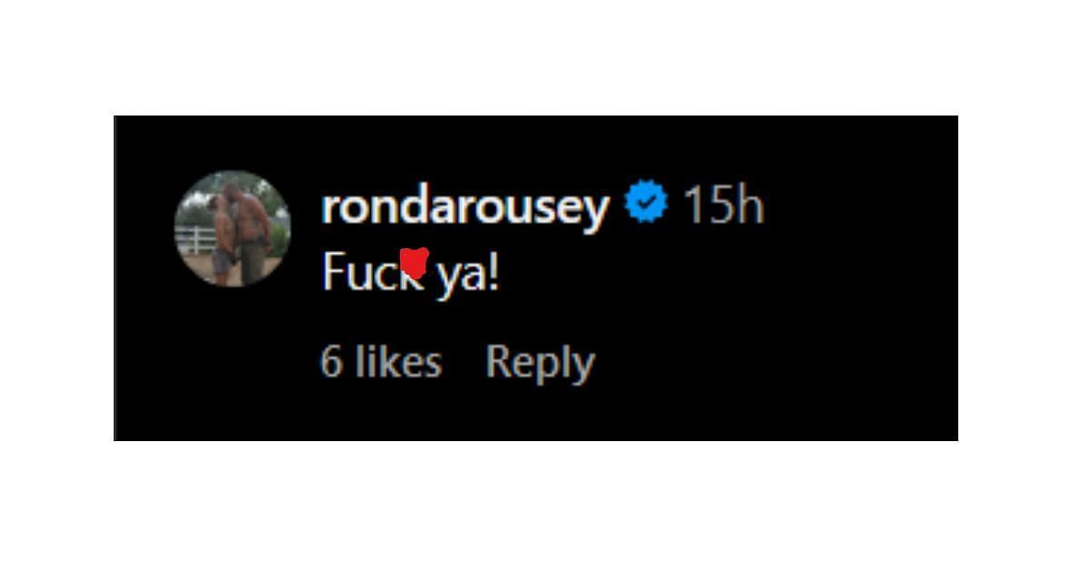 Ronda Rousey's comment on Marina Shafir's Instagram post (Screengrab from Shafir's IG)