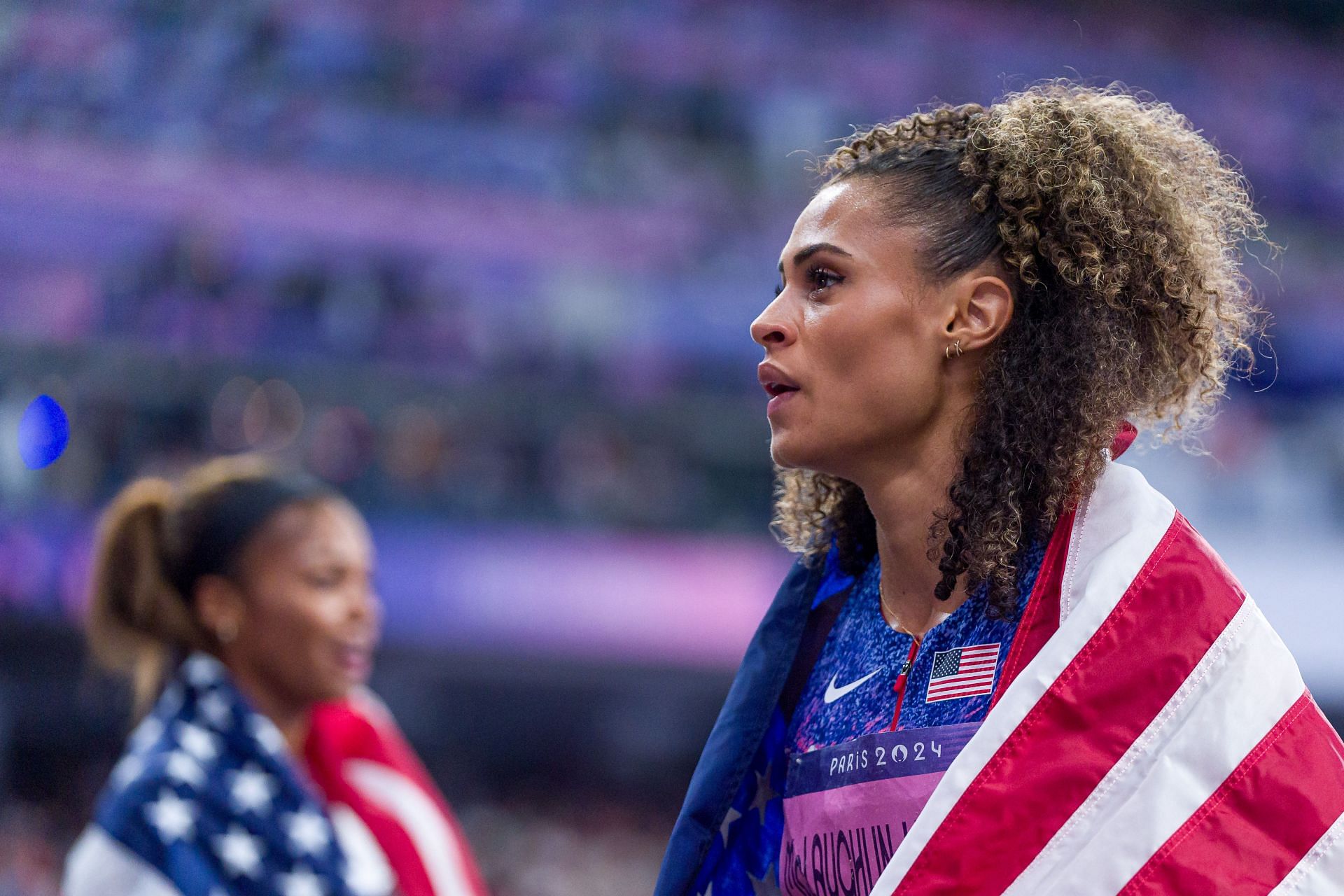 McLaughlin-Levrone during the 4x400m relay event on the 15th day of 2024 Paris event (Image via Getty)