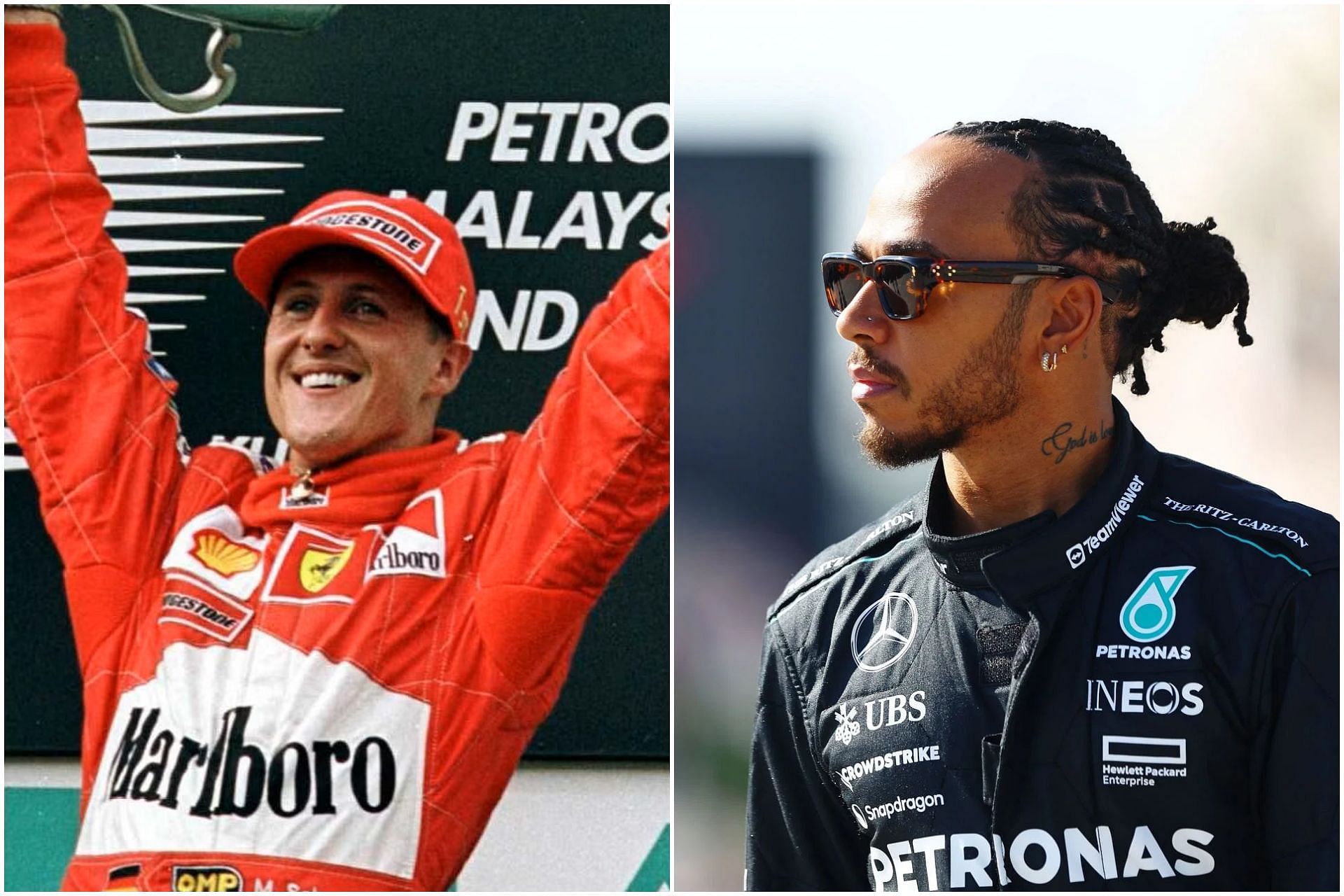 Michael Schumacher (L) and Lewis Hamilton (R) (Image via Getty)