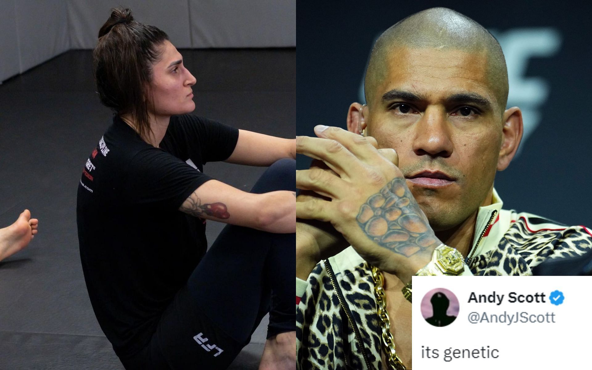 Aline Pereira (left) and Alex Pereira (right) have long supported one another in the fight game and beyond [Images courtesy: @alinepereiramma on Instagram, and Getty Images]