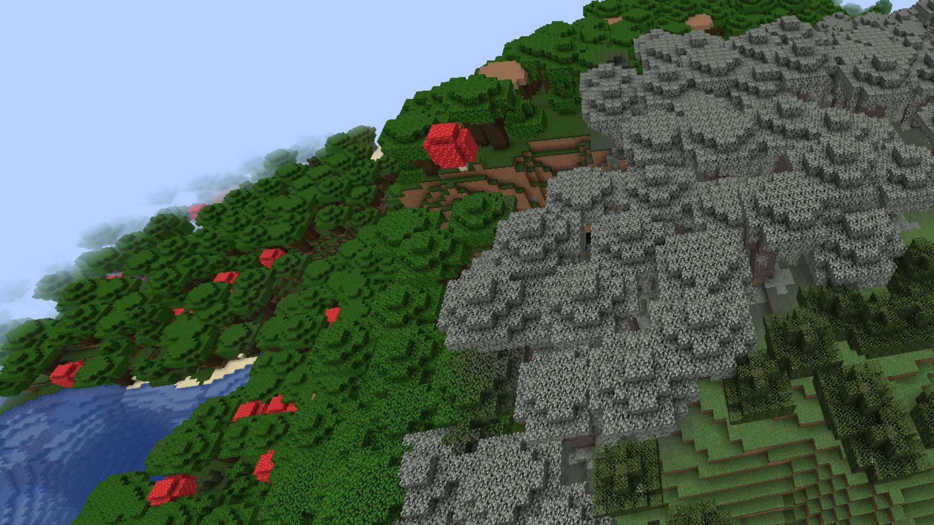 The Dark Forest and Pale Garden biomes generated side-by-side (Image via Mojang Studios)