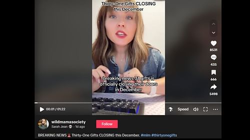 TikToker shares the reason behind Thirty-One's closure. (Image via TikTok)