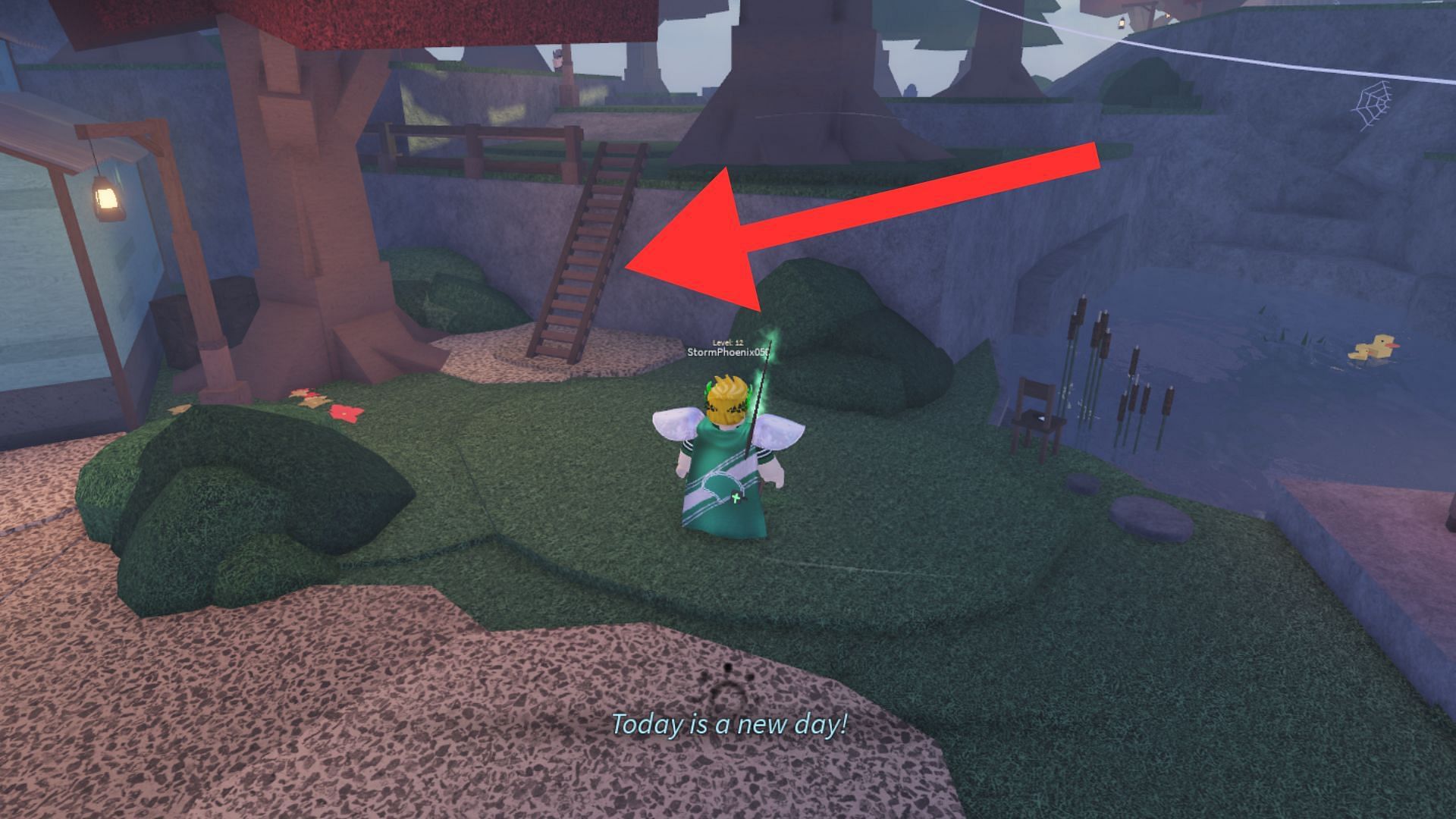 Climb this stair and go towards the lighthouse (Image via Roblox)