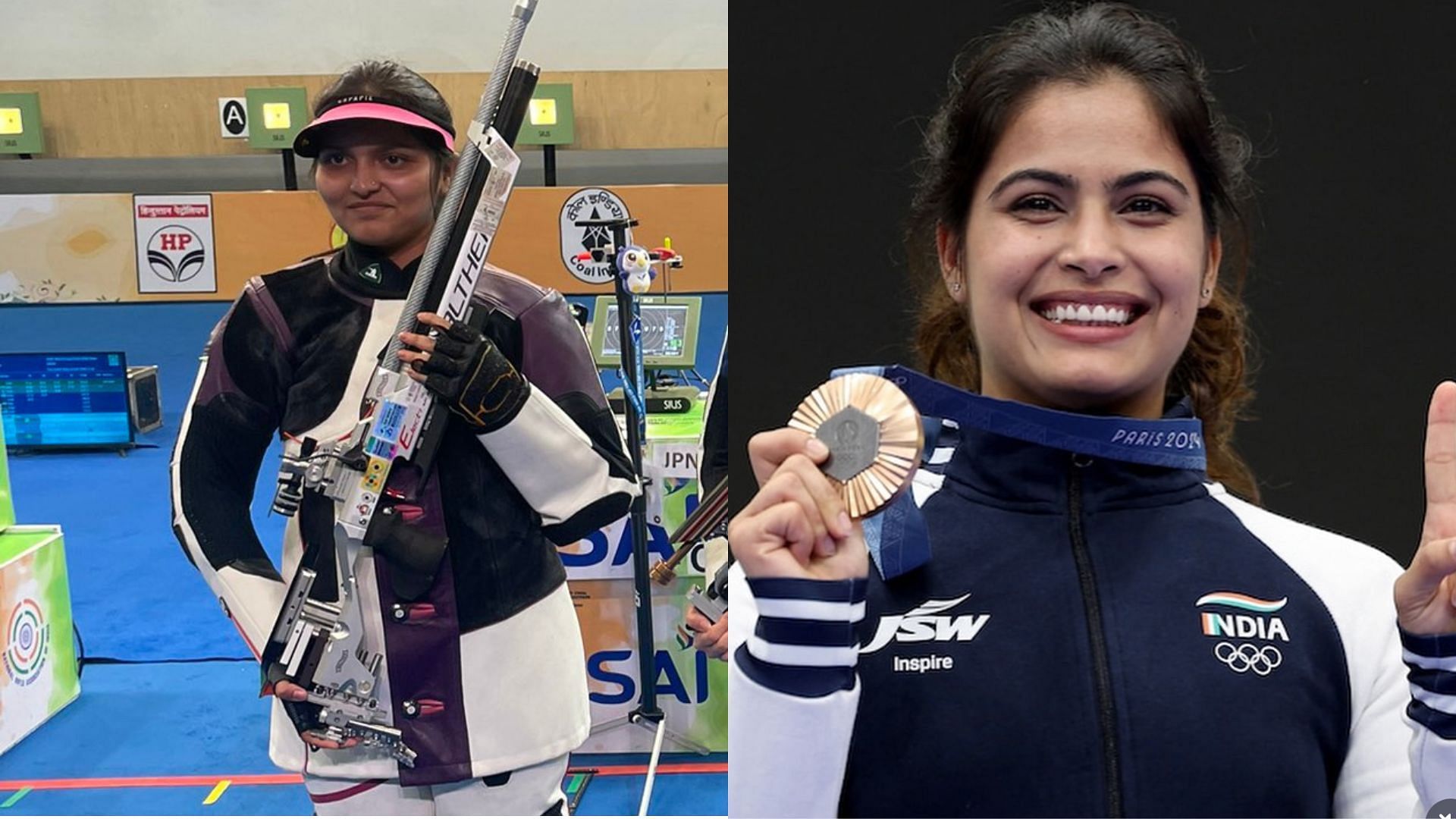 Sonam Maskar won the silver in women&rsquo;s 10m air rifle final. (Image credit: NRAI/X and ManuBhaker/IG)