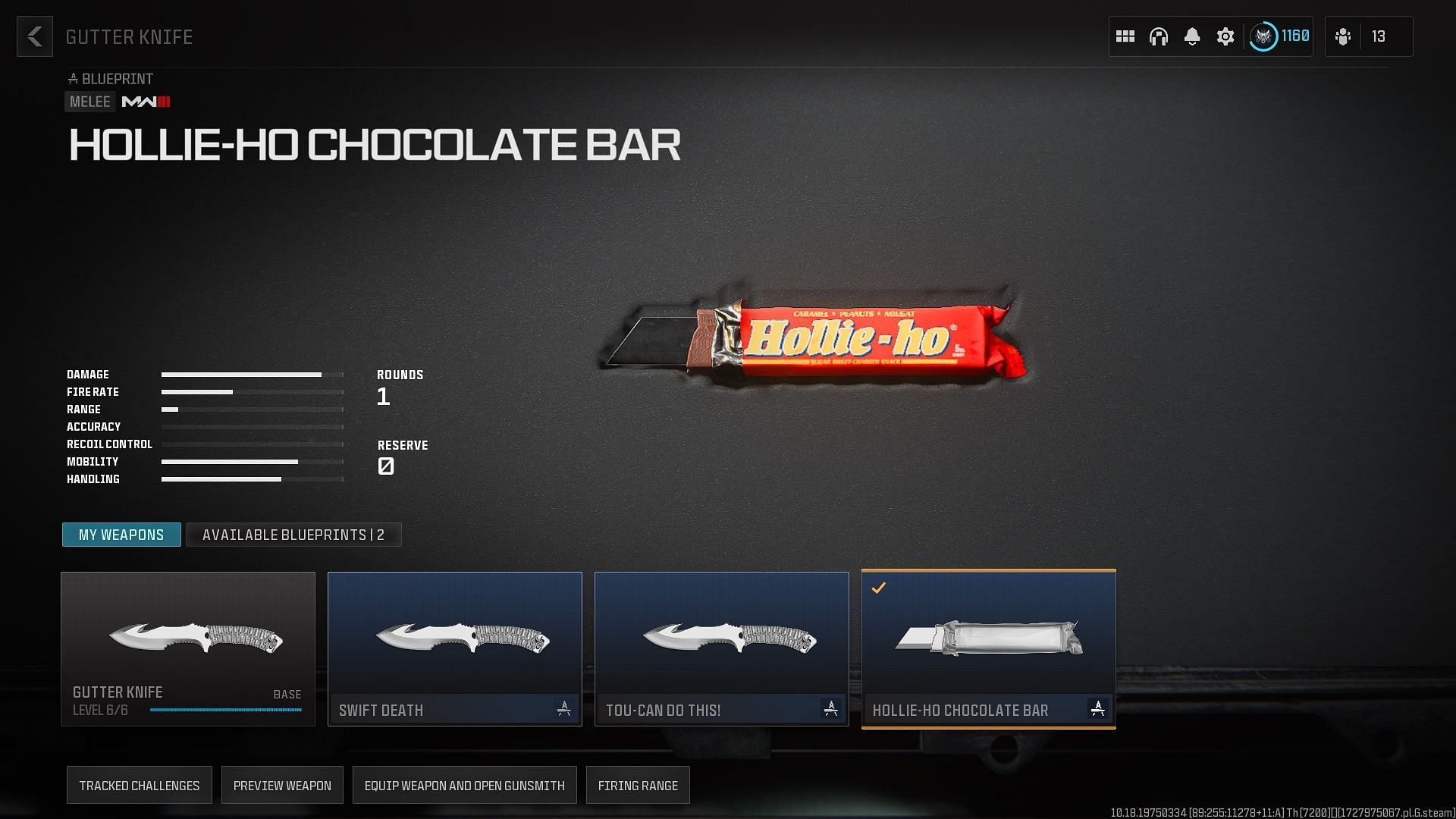 Equipping the Chocolate Bar Melee weapon in MW3 and Warzone (Image via Activision)