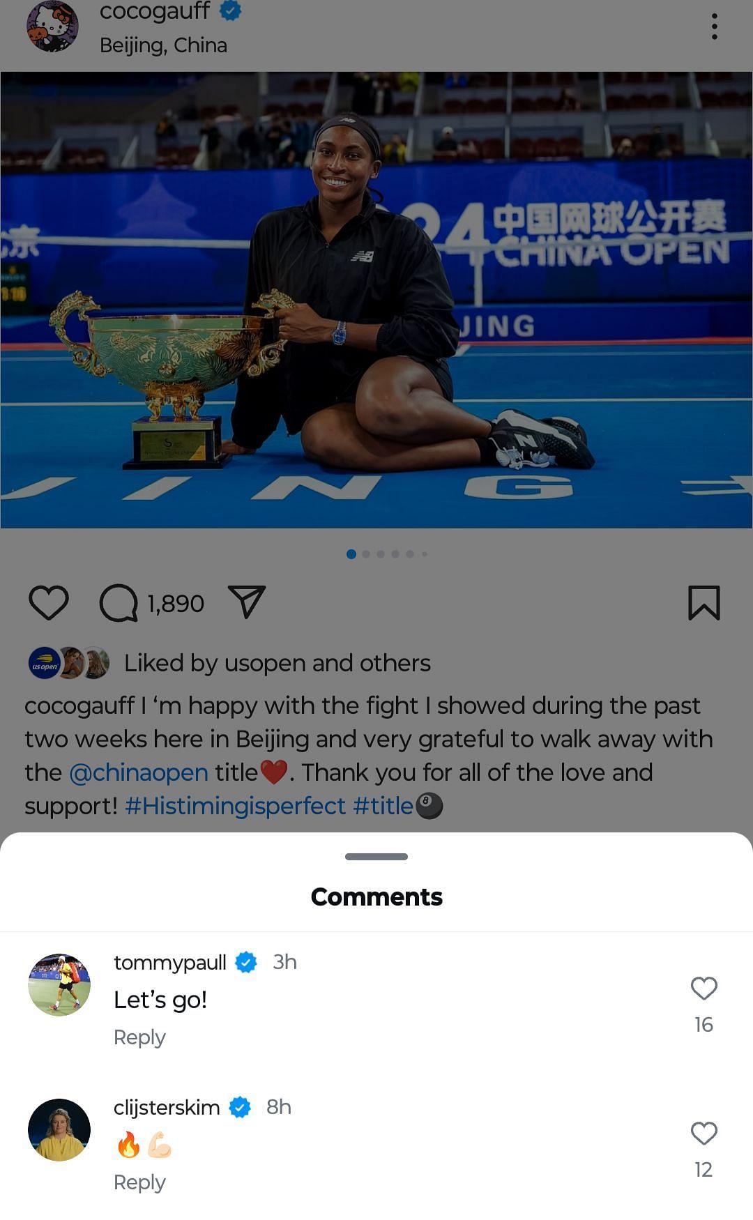 Tommy Paul's reaction; (Source - Instagram @cocogauff)