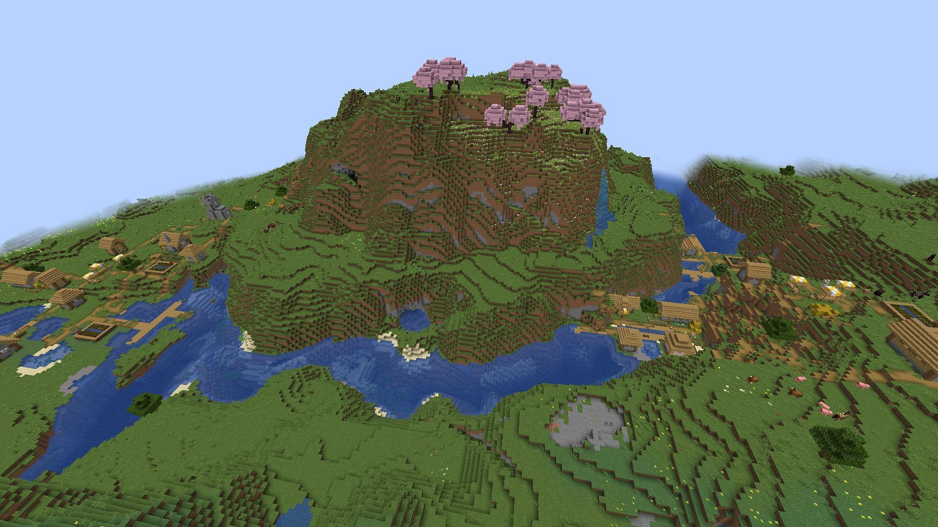 This seed has three villages near spawn (Image via Mojang)