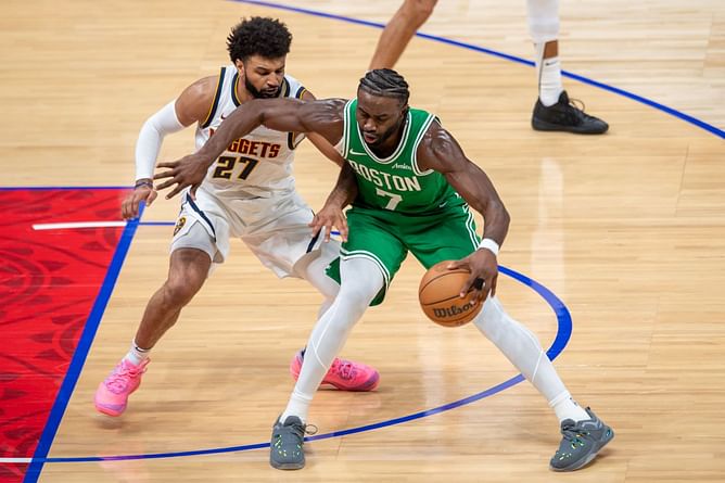 WATCH: Jaylen Brown hits Jamal Murray with ‘too small’ celebration during Celtics-Nuggets preseason showdown