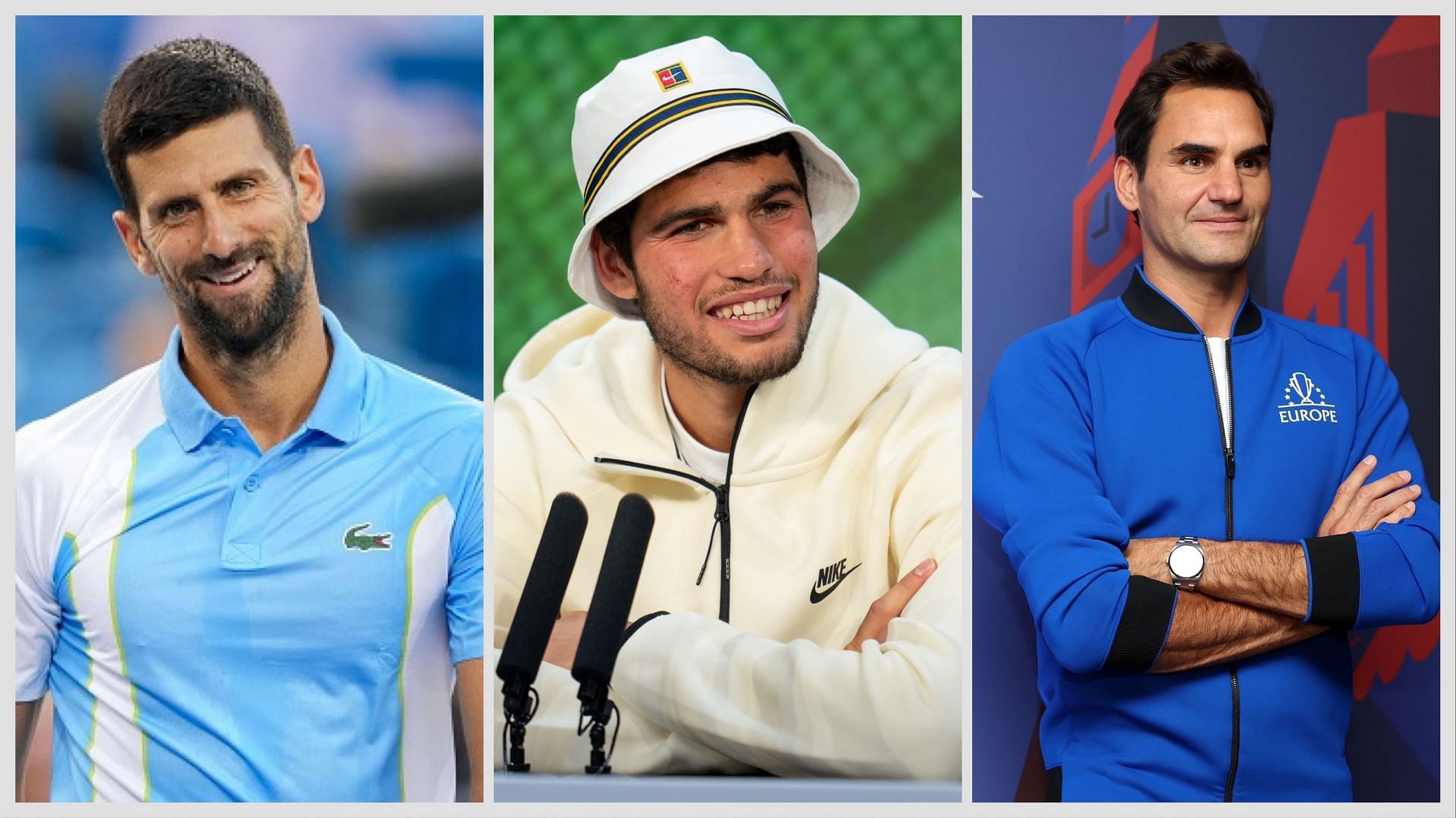 (From L-R) Novak Djokovic, Carlos Alcaraz &amp; Roger Federer [Image Source: Getty Images]