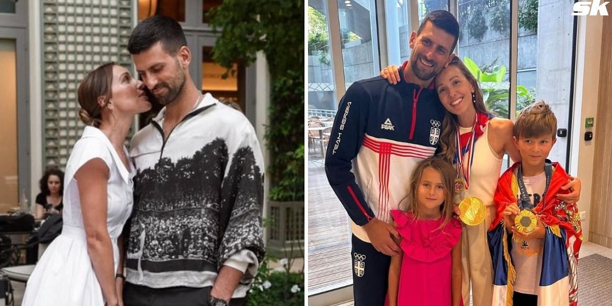 Novak Djokovic with his wife Jelena (L) &amp; son Stefan and daughter Tara (R) [Image Source: Instagram/ @jelenadjokovicndf]