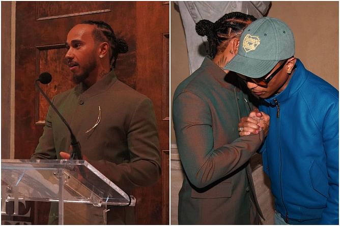 Watch: Lewis Hamilton meets $250M worth Hollywood star Pharrell Williams ahead of the Met Gala 2025 press conference
