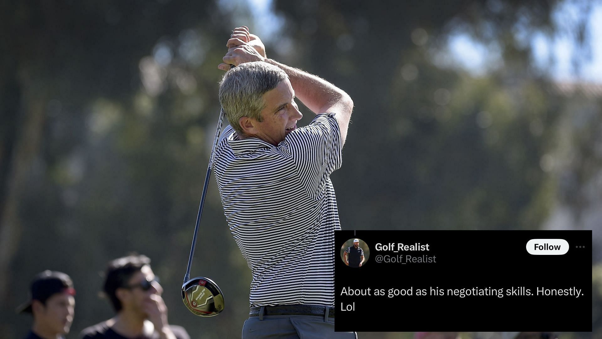 Fans react to Jay Monahan&rsquo;s golf swing. Image via Getty Images